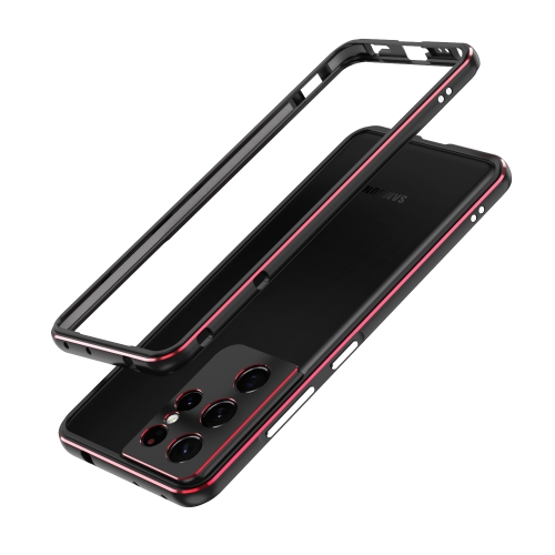 

For Samsung Galaxy S21 Ultra Aurora Series Lens Protector + Metal Frame Protective Phone Case(Black Red)