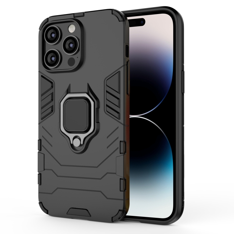 

For iPhone 14 Pro Max PC + TPU Magnetic Ring Holder Phone Case (Black)