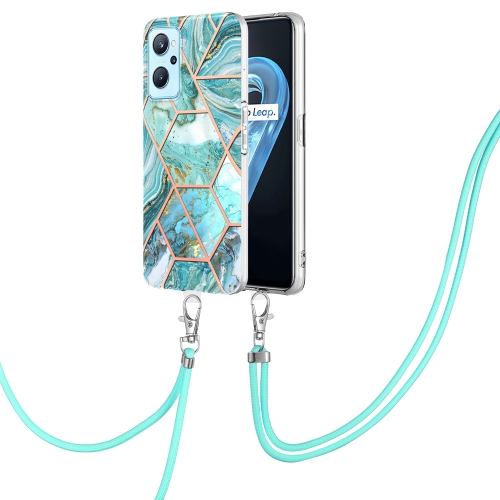 

For OPPO Realme 9i/A36 Electroplating Splicing Marble TPU Phone Case with Lanyard(Blue)