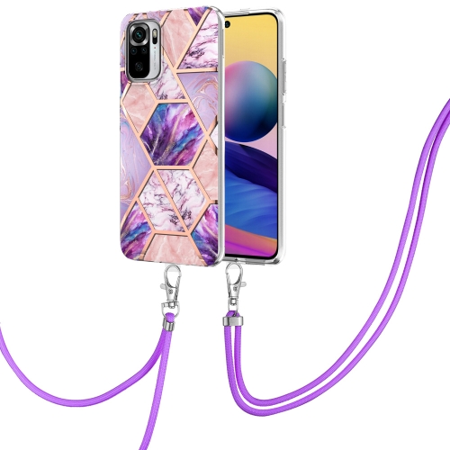 

For Xiaomi Redmi Note 10s/Note 10 4G Electroplating Splicing Marble TPU Phone Case with Lanyard(Light Purple)
