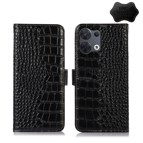 For OPPO Reno8 Pro Crocodile Top Layer Cowhide Leather Phone Case(Black)
