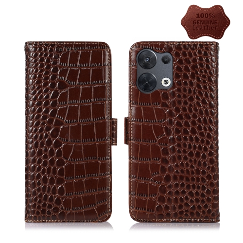 For OPPO Reno8 Pro Crocodile Top Layer Cowhide Leather Phone Case(Brown)