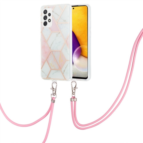 

For Samsung Galaxy A13 4G Electroplating Splicing Marble TPU Phone Case with Lanyard(Pink White)