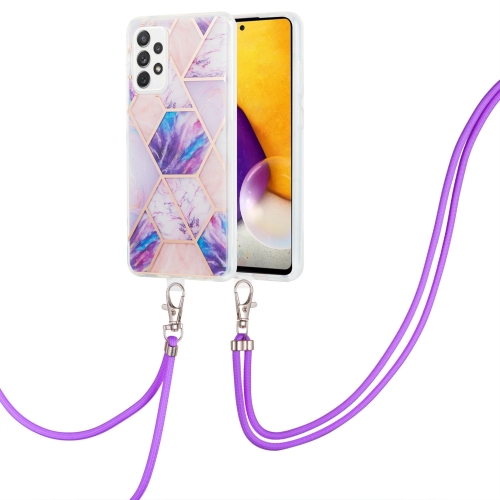 

For Samsung Galaxy A23 4G/5G Electroplating Splicing Marble TPU Phone Case with Lanyard(Light Purple)