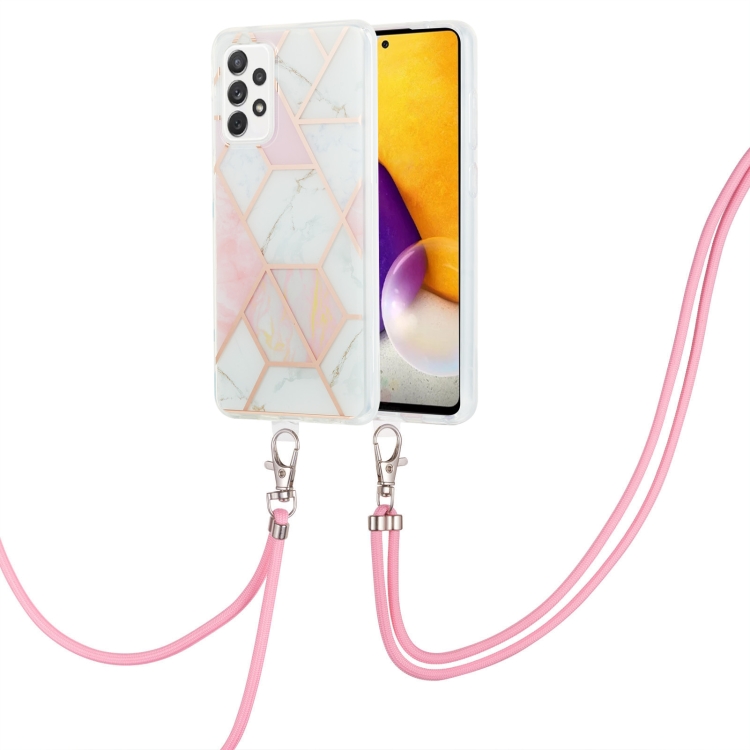 

For Samsung Galaxy A53 5G Electroplating Splicing Marble TPU Phone Case with Lanyard(Pink White)