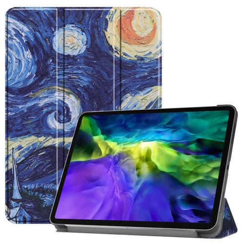 

For iPad Pro 11 inch 2020 Custer Painted PU Leather Tablet Case with Sleep / Wake-up Function & 3-Fold Holder(Starry Sky)