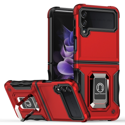 

For Samsung Galaxy Z Flip4 Ring Holder Non-slip Shockproof Armor Phone Case(Red)