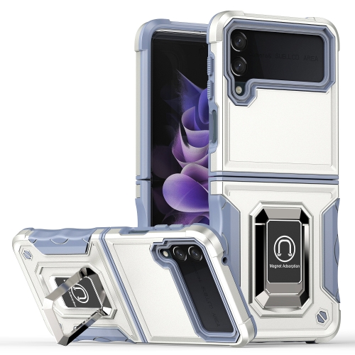 For Samsung Galaxy Z Flip4 Ring Holder Non-slip Shockproof Armor Phone Case(White)