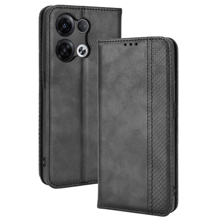 

For OPPO Reno8 Magnetic Buckle Retro Crazy Horse Leather Phone Case(Black)