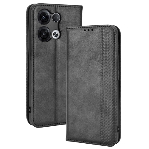 

For OPPO Reno8 Pro Magnetic Buckle Retro Crazy Horse Leather Phone Case(Black)