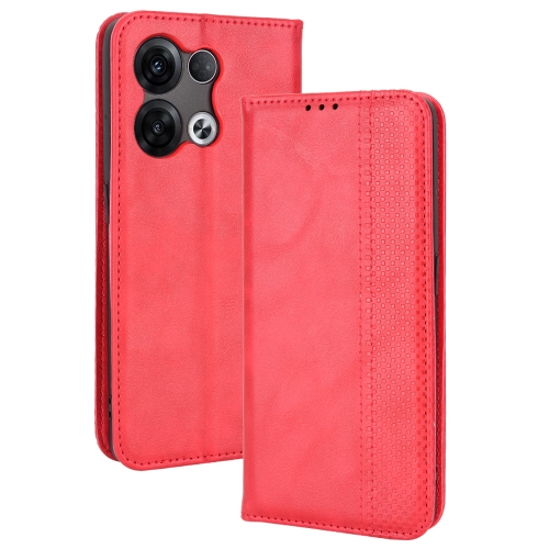 

For OPPO Reno8 Pro+ Magnetic Buckle Retro Crazy Horse Leather Phone Case(Red)