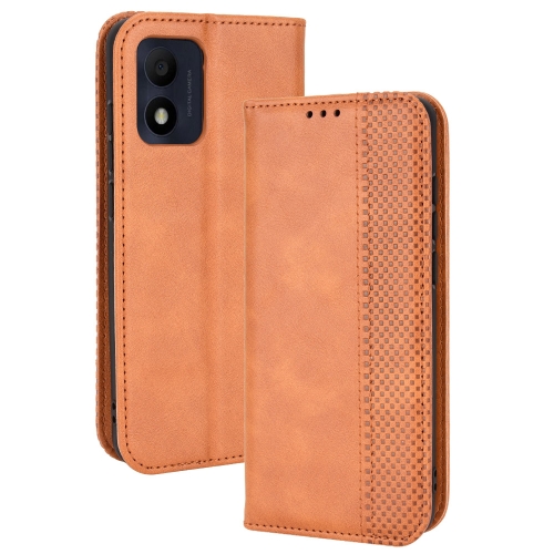 

For TCL 303 / Alcatel 1B 2022 Magnetic Buckle Retro Crazy Horse Leather Phone Case(Brown)