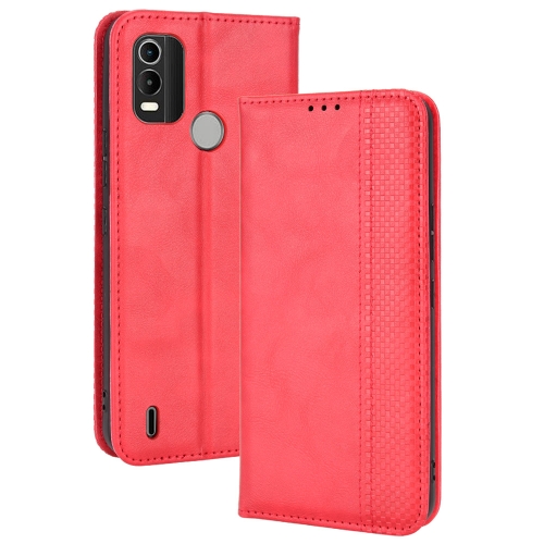 

For Nokia C21 Plus Magnetic Buckle Retro Crazy Horse Leather Phone Case(Red)