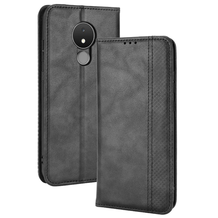 

For Nokia C21 Magnetic Buckle Retro Crazy Horse Leather Phone Case(Black)