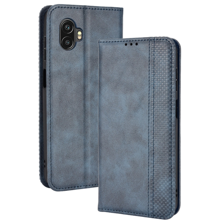 

For Samsung Galaxy Xcover6 Pro Magnetic Buckle Retro Crazy Horse Leather Phone Case(Blue)