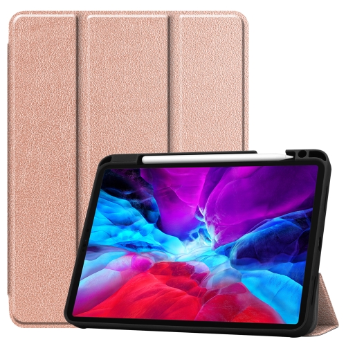 

For iPad Pro 12.9 inch 2020 Custer Pattern Pure Color TPU Smart Tablet Holster with Sleep Function & Tri-Fold Bracket & Pen Slot(Rose Gold)