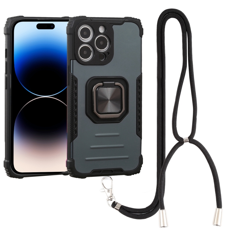 

Lanyard Aluminum TPU Phone Case For iPhone 14 Pro (Green)