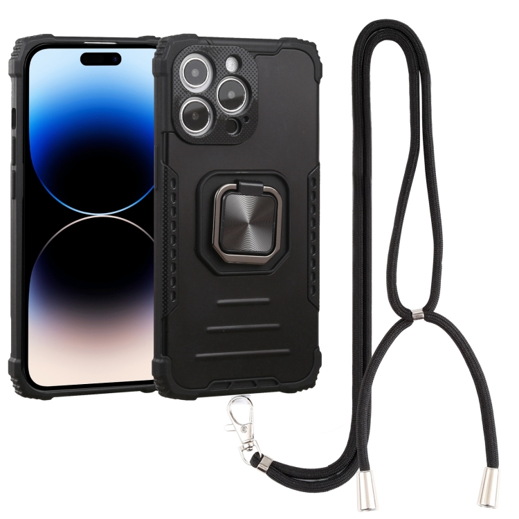 

Lanyard Aluminum TPU Phone Case For iPhone 14 Pro Max (Black)