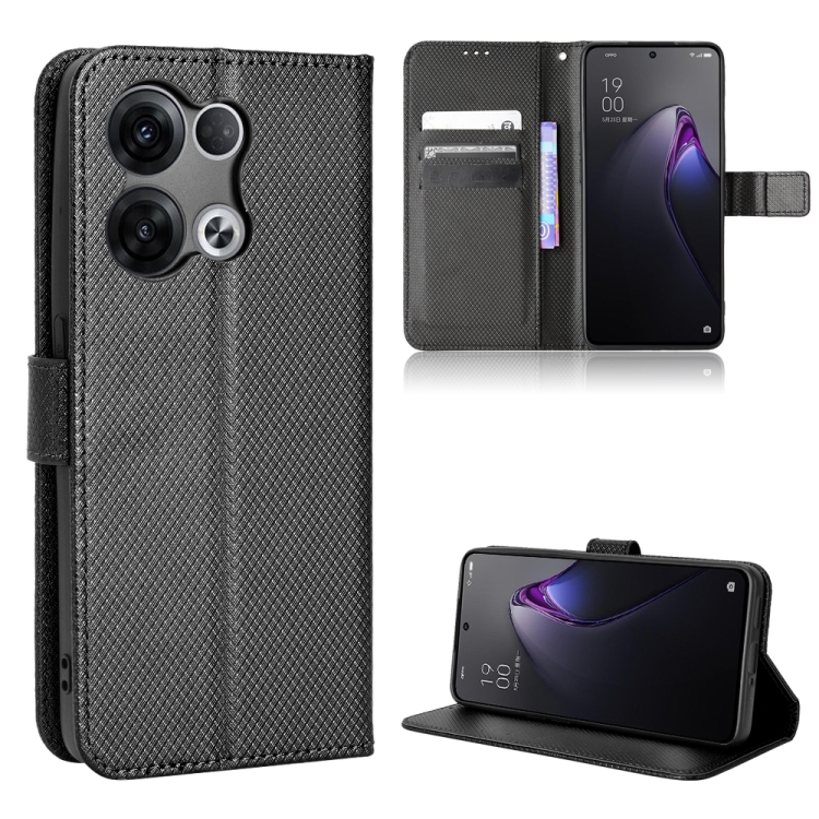 

For OPPO Reno8 Pro Diamond Texture Leather Phone Case(Black)