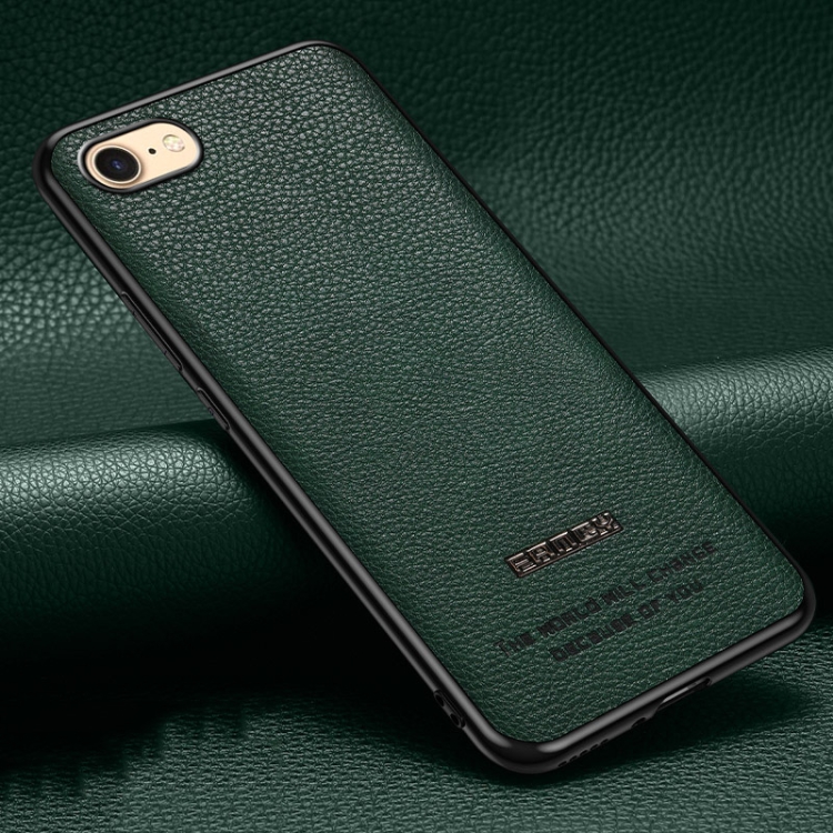 

Pasted Leather Litchi Texture TPU Phone Case For iPhone SE 2022 / SE 2020 / 8 / 7(Dark Green)