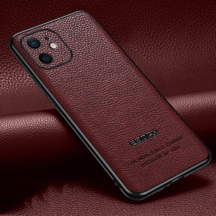 

Pasted Leather Litchi Texture TPU Phone Case For iPhone 11(Wine Red)