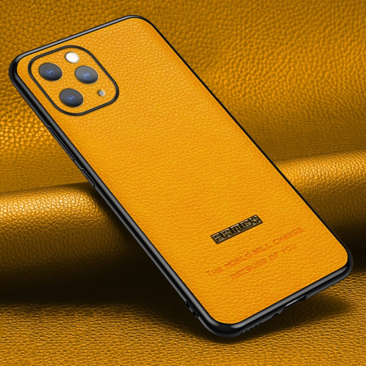 

Pasted Leather Litchi Texture TPU Phone Case For iPhone 11 Pro(Khaki Yellow)