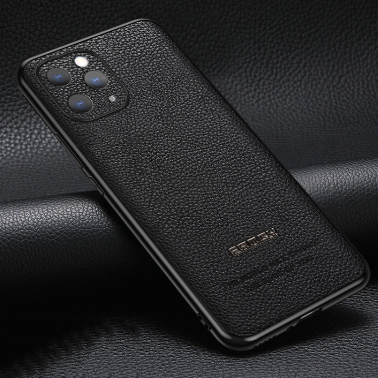 

Pasted Leather Litchi Texture TPU Phone Case For iPhone 11 Pro Max(Black)