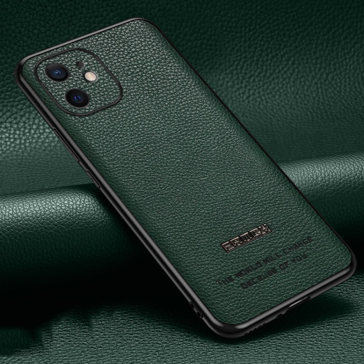 

Pasted Leather Litchi Texture TPU Phone Case For iPhone 12(Dark Green)