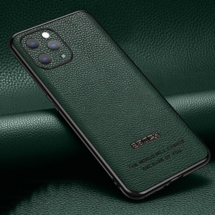 

Pasted Leather Litchi Texture TPU Phone Case For iPhone 12 Pro(Dark Green)