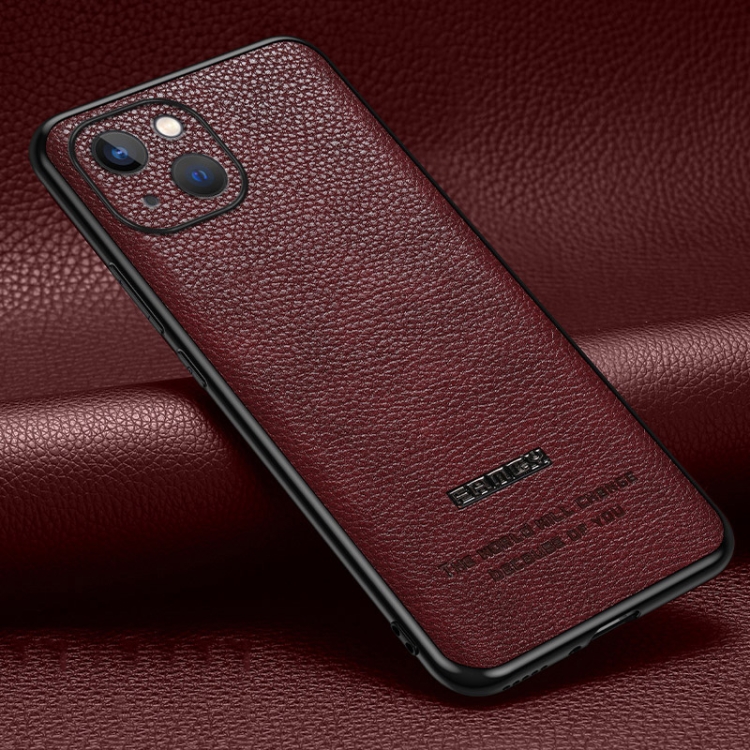 

Pasted Leather Litchi Texture TPU Phone Case For iPhone 13(Wine Red)