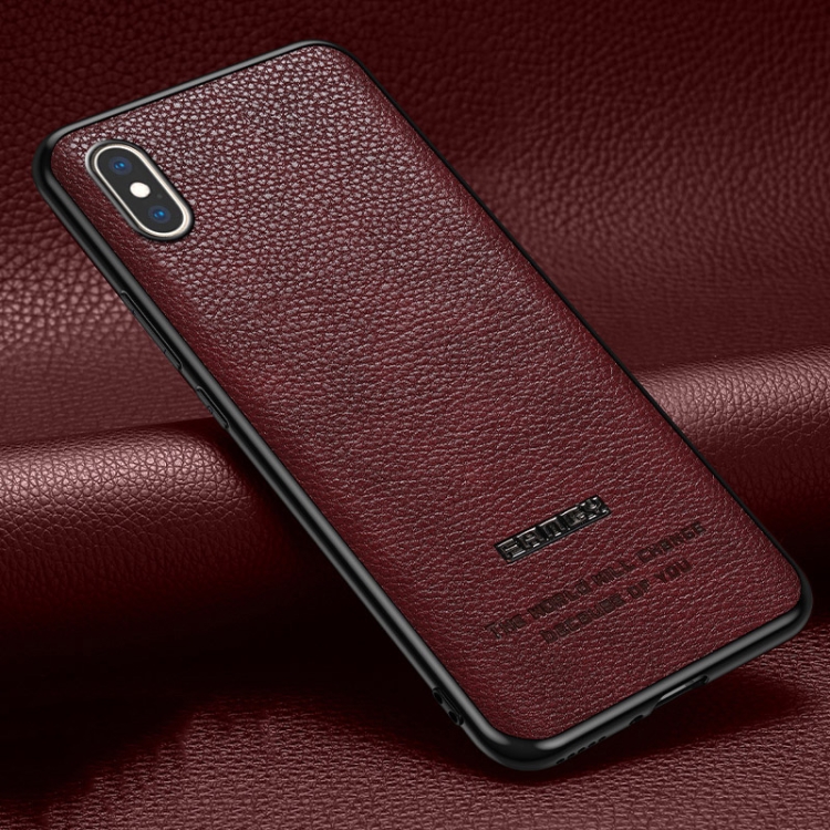 

Pasted Leather Litchi Texture TPU Phone Case For iPhone XS / X(Wine Red)