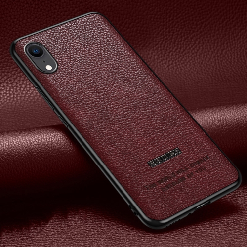 

Pasted Leather Litchi Texture TPU Phone Case For iPhone XR(Wine Red)