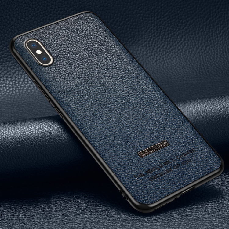 

Pasted Leather Litchi Texture TPU Phone Case For iPhone XS Max(Royal Blue)