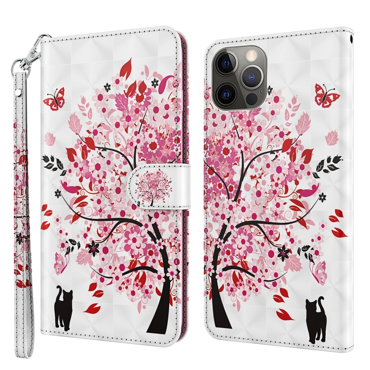 

For iPhone 14 Pro 3D Painting Pattern Flip Leather Phone Case (Cat Under The Tree)