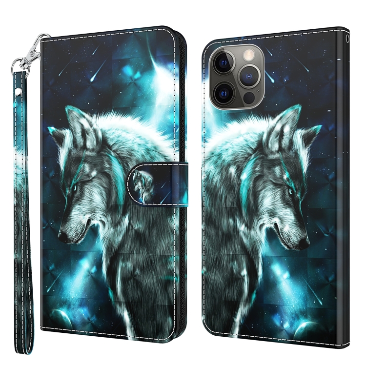 

For iPhone 14 Pro Max 3D Painting Pattern Flip Leather Phone Case (Wolf)