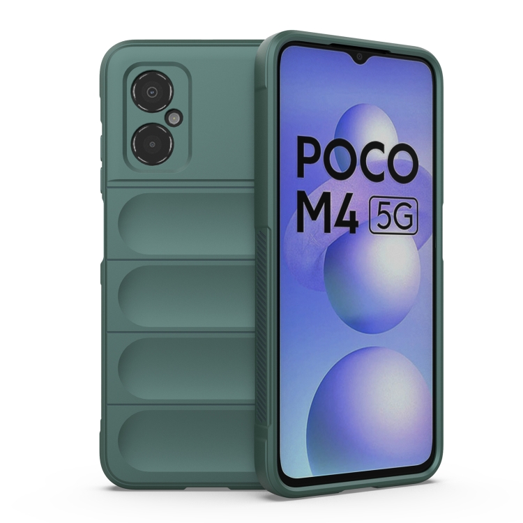 

For Xiaomi Poco M4 5G Magic Shield TPU + Flannel Phone Case(Dark Green)