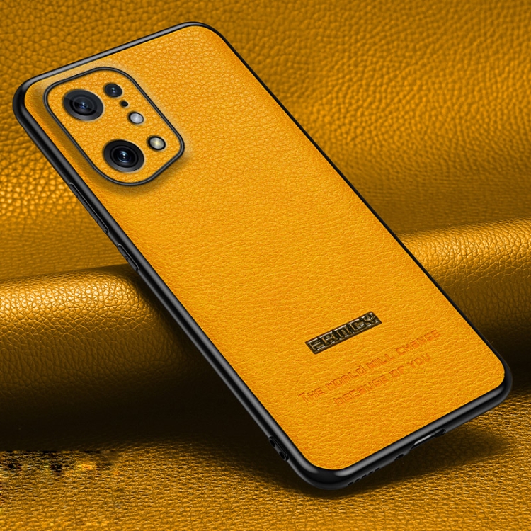 

For OPPO Find X5 Pasted Leather Litchi Texture TPU Phone Case(Khaki Yellow)