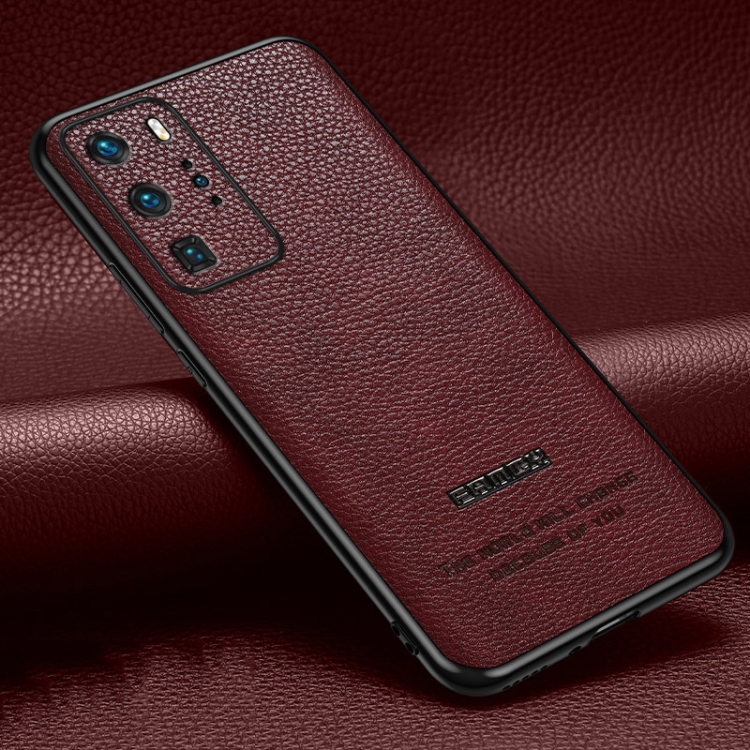 

For Huawei P40 Pro Pasted Leather Litchi Texture TPU Phone Case(Wine Red)
