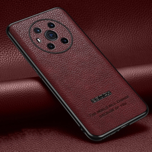 

For Honor Magic3 Pasted Leather Litchi Texture TPU Phone Case(Wine Red)