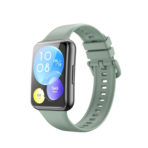 

For Huawei Watch Fit 2 Solid Color Silicone Watch Band(Grey Green)