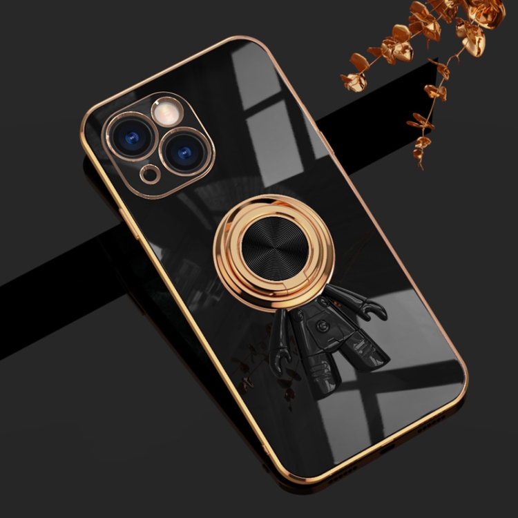 

For iPhone 14 6D Plating Astronaut Ring Kickstand Phone Case (Black)