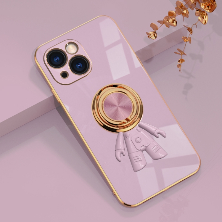 

For iPhone 14 Plus 6D Plating Astronaut Ring Kickstand Phone Case (Light Purple)