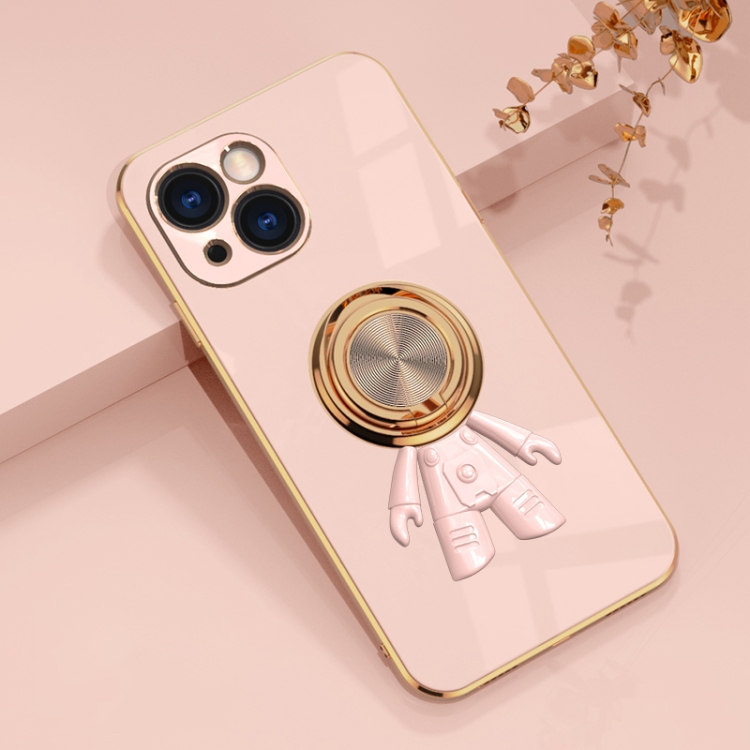 

For iPhone 13 mini 6D Plating Astronaut Ring Kickstand Phone Case (Light Pink)