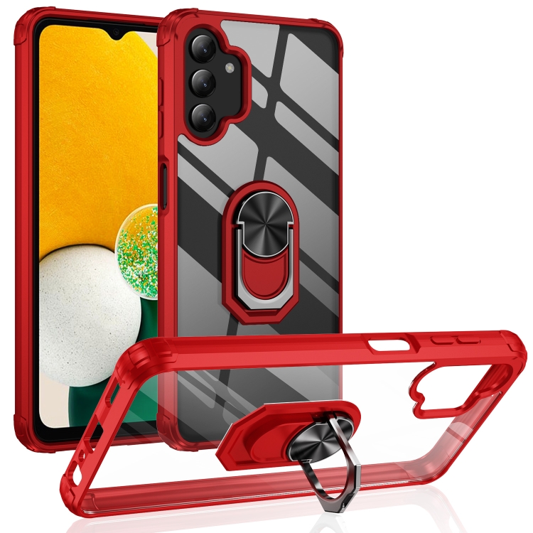 

For Samsung Galaxy A13 4G/5G Shockproof Transparent TPU + Acrylic Protective Phone Case with Ring Holder(Red)