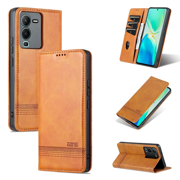 

For vivo S15 AZNS Magnetic Calf Texture Leather Phone Case(Light Brown)