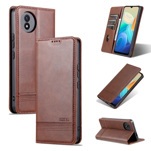 

For vivo Y02A / Y02 4G Global / Y11 2023 AZNS Magnetic Calf Texture Leather Phone Case(Dark Brown)