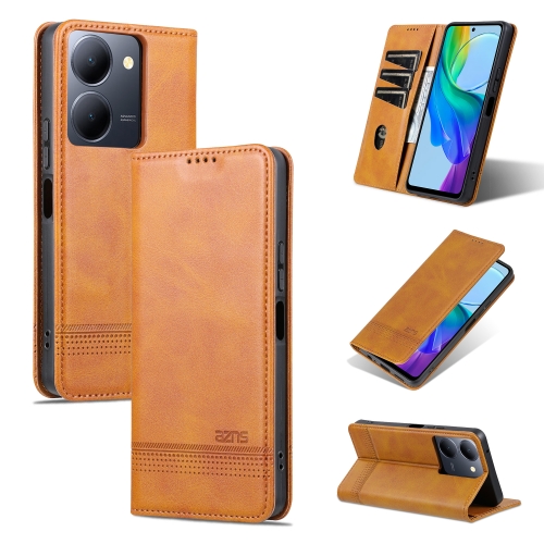 

For vivo Y36 Global AZNS Magnetic Calf Texture Leather Phone Case(Light Brown)