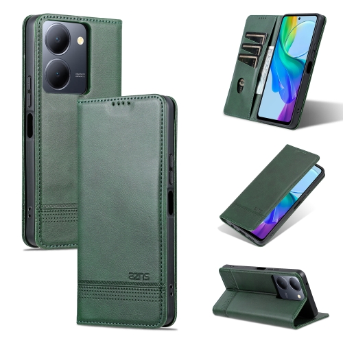 

For vivo Y36 Global AZNS Magnetic Calf Texture Leather Phone Case(Dark Green)