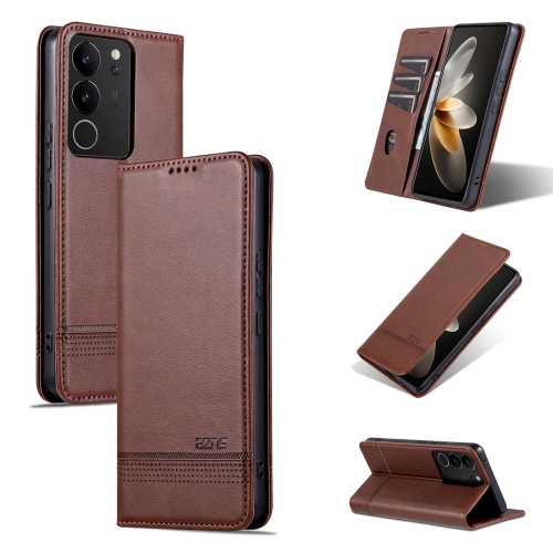 

For vivo S17 AZNS Magnetic Calf Texture Leather Phone Case(Dark Brown)