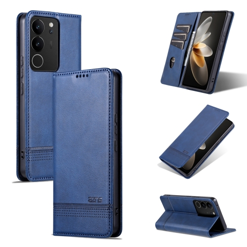 

For vivo S17 AZNS Magnetic Calf Texture Leather Phone Case(Dark Blu)